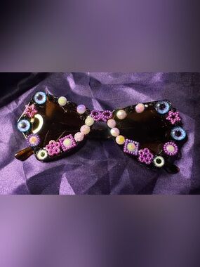 Embellished Black Sunglasses with Purple and Iridescent Gems